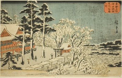 Bezchmurna pogoda po opadach śniegu na obrzeżach świątyni Kanda Myojin (Kanda Myojin keidai yukibare no zu), z serii „Słynne miejsca we wschodniej stolicy (Toto meisho)” autorstwa Utagawa Hiroshige