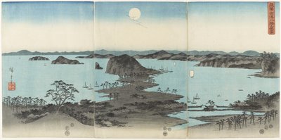 Osiem widoków Kanazawy w prowincji Musashi nocą, lipiec 1857 r. autorstwa Utagawa Hiroshige