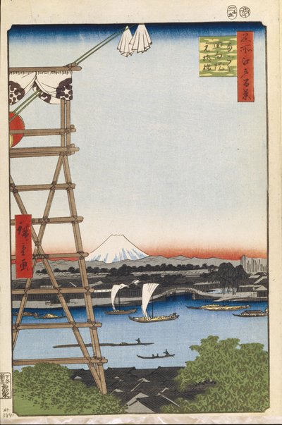 Świątynia Ekoin w Ryogoku i Most Moto-Yanagi Sto słynnych widoków Edo, 1856-1858 autorstwa Utagawa Hiroshige