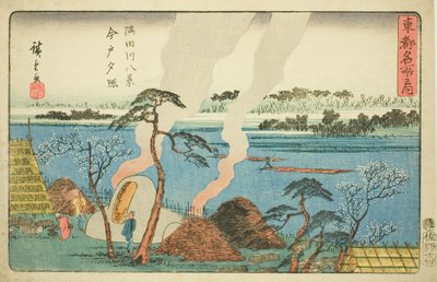 Osiem widoków rzeki Sumida (Sumidagawa Hakkei, Imado Sekisho), z serii „Toto Meisho No Uchi” autorstwa Utagawa Hiroshige