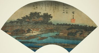 Wieczorny deszcz w Matsuchiyama (Matsuchiyama yau), z serii „Osiem widoków na wschodnią stolicę (Toto hakkei)” autorstwa Utagawa Hiroshige