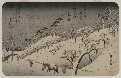 Wieczorny śnieg na wzgórzu Asuka, z serii Osiem widoków na okolice Edo, ok. 1900. 1837-38. autorstwa Utagawa Hiroshige