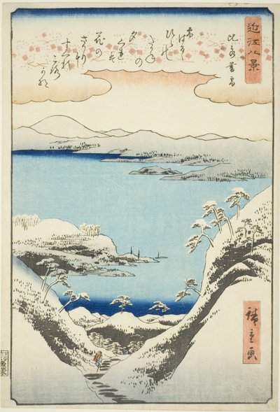 Evening Snow at Hira (Hira bosetsu), z serii „Evening Snow at Hira” autorstwa Utagawa Hiroshige
