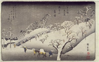 Wieczorny śnieg na górze Asuka, z ośmiu widoków okolic Edo, ok. 1838 (kolorowy druk drzeworytu) autorstwa Utagawa Hiroshige