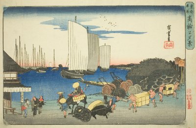 Wieczorny widok Takanawy (Takanawa no yukei), z cyklu „Słynne miejsca we wschodniej stolicy (Toto meisho)” autorstwa Utagawa Hiroshige