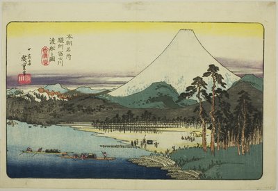 P Rovinse (zdjęcie promu Fujikawa), z Teseries „Fa Nets P Backs of Japan (Honcho Famous Places)” autorstwa Utagawa Hiroshige