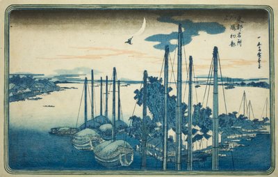 Pierwsza Kukułka Roku na wyspie Tsukuda (Tsukudajima, hatsu hototogisu) z serii „Słynne widoki na wschodnią stolicę (Toto Meisho)” autorstwa Utagawa Hiroshige