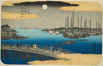 Dziki przy moście Eitai Łódź rybacka Tsukuda (most Eitai Łódź rybacka Tsukuda), z serii te autorstwa Utagawa Hiroshige