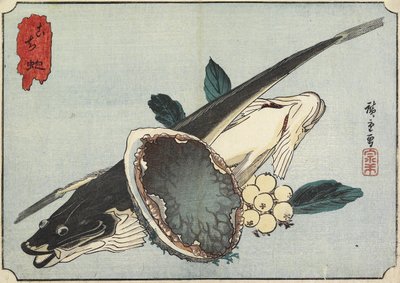 Płaskogłowy i Abalone, początek XIX wieku autorstwa Utagawa Hiroshige
