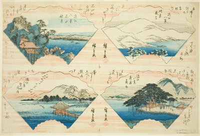 Cztery widoki z serii Osiem widoków Omi (Omi Hakkei) autorstwa Utagawa Hiroshige
