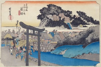 Fujisawa: Yugyo-ji lub Shojoko-ji, buddyjska świątynia sekty Ji, z serii „Pięćdziesiąt trzy stacje na Tokaido”, ok. 1834-35 (kolorowy drzeworyt) autorstwa Utagawa Hiroshige