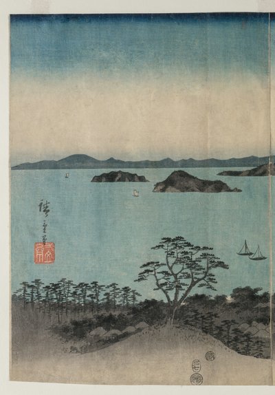 Pełnia księżyca nad Kanazawą i Musashi autorstwa Utagawa Hiroshige