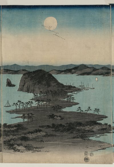 Pełnia księżyca nad Kanazawą i Musashi autorstwa Utagawa Hiroshige