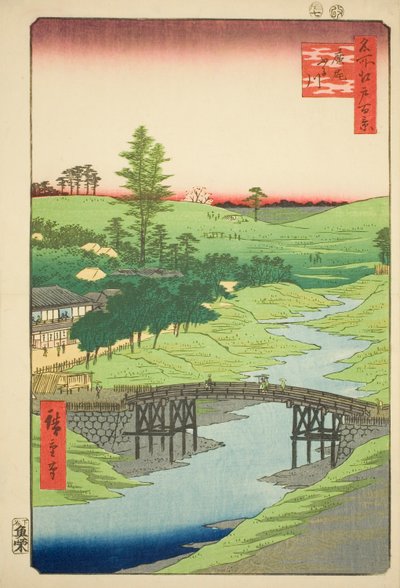 Rzeka Furukawa, Hiroo (Hiroo Furukawa), nr 22 z serii "Sto słynnych widoków Edo (Meisho Edo hyakkei)". autorstwa Utagawa Hiroshige