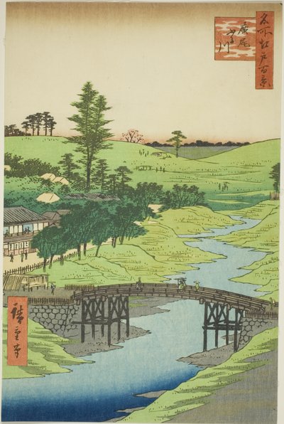 Rive Furukawa, Hiroo (Hiroo Furukawa), z serii „Ridge dre d fa net s view ws of Edo (Sto słynnych widoków Edo)” autorstwa Utagawa Hiroshige