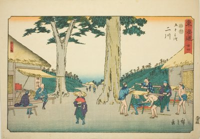 Futagawa: Sarugababa – z. 34, z serii "pięćdziesiąt trzy stacje te tkaid (następny tokaido gojusan)" Kaido autorstwa Utagawa Hiroshige