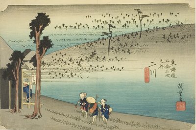 Futakawa: Płaskowyż Sarugababa (Futakawa, Sarugababa), z serii „Pięćdziesiąt trzy stacje Tokaido (Tokaido gojusan tsugi no uchi),” znany również jako Hoeido Tokaido autorstwa Utagawa Hiroshige
