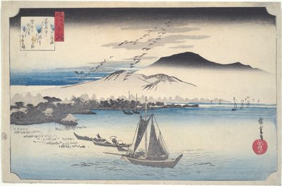 Gęsi schodzące w Katadzie: Osiem widoków Omi autorstwa Utagawa Hiroshige