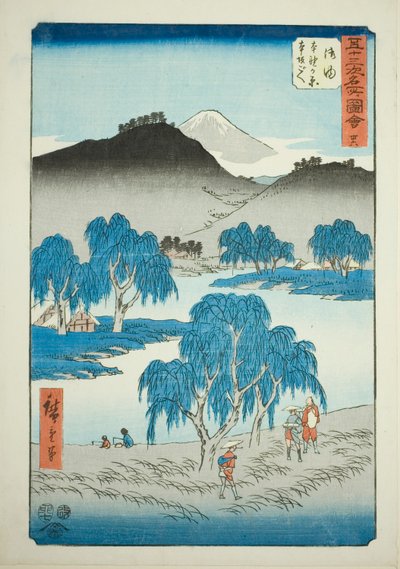 Goyu: Motono Plain i Motosaka Pass (Goyu, Motonogahara Motozaka goe), nr 36 z serii „Słynne zabytki pięćdziesięciu trzech stacji (Gojusan tsugi meisho zue),” znane również jako Vertical Tokaido autorstwa Utagawa Hiroshige