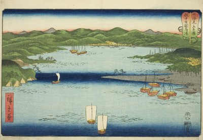 Harbor at Kokokufu in Etchu Province (Etchu Kokokufu minato), from the series "Wrestling Matches between Mountains and Seas (Sankai mitate zumo)" autorstwa Utagawa Hiroshige