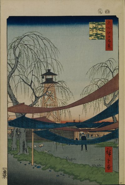 Jeździec Hatsune w Bakuro-cho Sto słynnych widoków Edo, 1856-1858 autorstwa Utagawa Hiroshige