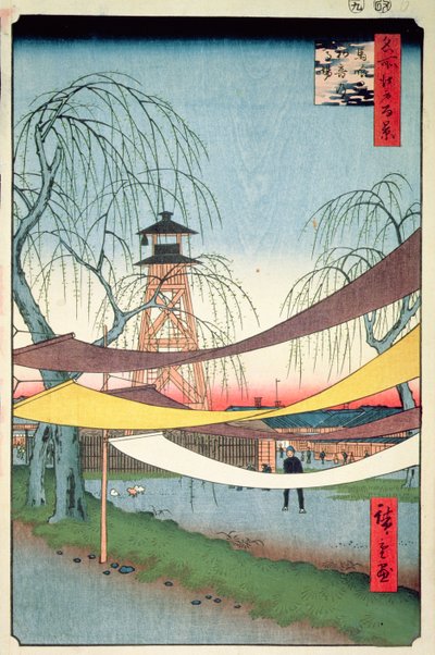 Tereny jeździeckie Hatsune, Bakuro-cho, nr 6 ze stu widoków Edo, 1857 (kolorowy nadruk drzeworytu) autorstwa Utagawa Hiroshige
