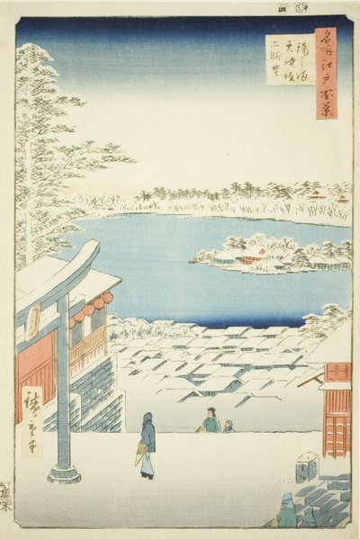 Pociągnij widok l i p z Yushima Tenjin Shline (Yushima Tenjin Sakaue Tembo), z serii „Ridge dre d fa net s widoki Edo (Sto słynnych widoków Edo)” autorstwa Utagawa Hiroshige
