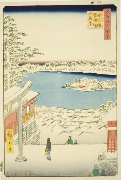 Pociągnij widok l i p z Yushima Tenjin Shline (Yushima Tenjin Sakaue Tembo), z serii „Ridge dred fan net s views of Edo (Sto widoków Edo)” autorstwa Utagawa Hiroshige