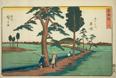 Hiratsuka – z. 8, z serii „pięćdziesiąt trzy dźwięki Stachi s stopnia miejskiego (stopień miejski obok głównej góry)” autorstwa Utagawa Hiroshige