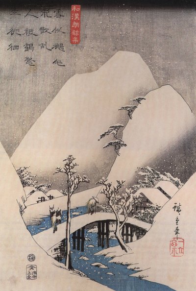 Hiroshige, Most w śnieżnym krajobrazie autorstwa Utagawa Hiroshige