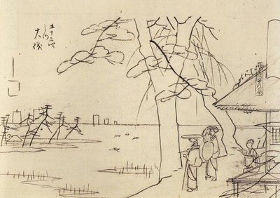 Hiroshige, Ludzie z widokiem na wodę autorstwa Utagawa Hiroshige