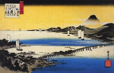 Hiroshige Widok długiego mostu przez jezioro autorstwa Utagawa Hiroshige
