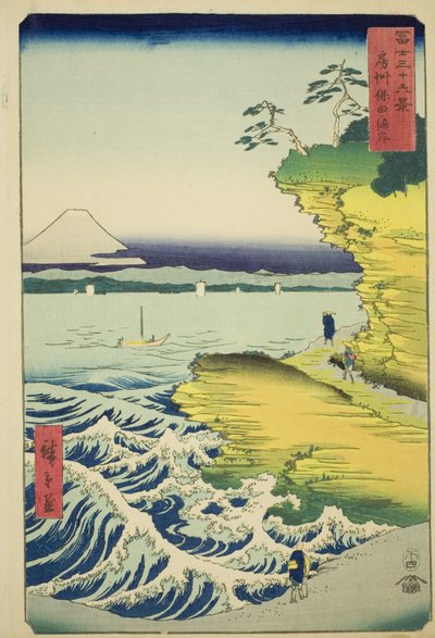 Plaża Hota w prowincji Awa (Boshu Hota no kaigan), z serii „Trzydzieści sześć widoków na górę Fuji (Fuji sanjurokkei)” autorstwa Utagawa Hiroshige
