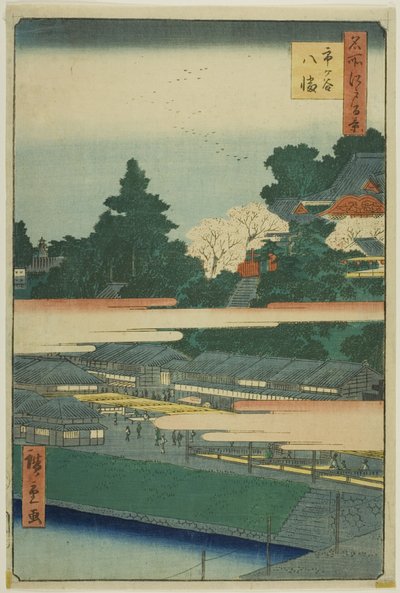 Ichigaya Hachiman Shrine (Ichigaya Hachiman), z serii "One Hundred Famous Views of Edo (Meisho Edo hyakkei)". autorstwa Utagawa Hiroshige