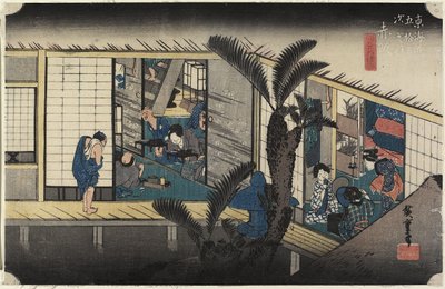 Karczma z Służącymi Służącymi, Akasaka, ok. 1930 1833 autorstwa Utagawa Hiroshige