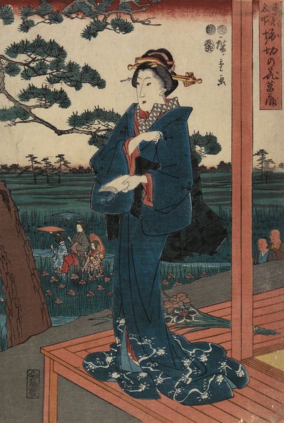 Enter s to Eden w Horikiri, kwiecień 1852 r. autorstwa Utagawa Hiroshige