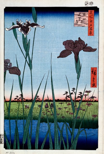 Irysy w Horikiri Sto słynnych widoków Edo, 1856-1858. autorstwa Utagawa Hiroshige