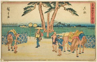 Ishibe, from the series "Fifty-three Stations of the Tokaido (Tokaido gojusan tsugi no uchi)," also known as the Gyosho Tokaido autorstwa Utagawa Hiroshige