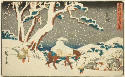 Ishiyakushi, z serii „pięćdziesiąt trzy dźwięki tachi z miasta (stopień miejski głównej góry)” autorstwa Utagawa Hiroshige