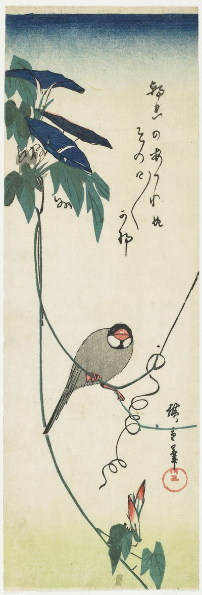 Wróbel jawajski i Powój, 1834-1839 autorstwa Utagawa Hiroshige