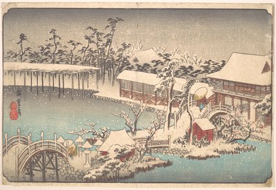 Śnieg na terenie Kameido Tenmangū autorstwa Utagawa Hiroshige