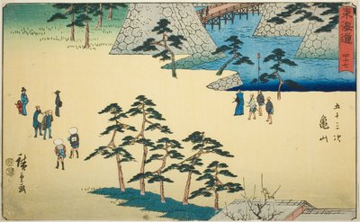 Kameyama — nie. 47, z serii „Pięćdziesiąt trzy stacje Tokaido (Tokaido gojusan tsugi),” znanego również jako Reisho Tokaido autorstwa Utagawa Hiroshige