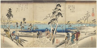 Koto meisho Sumida-gawa yuki-mi no zu san-mai tsuzuki autorstwa Utagawa Hiroshige