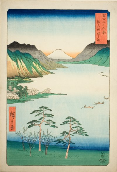 Shinano Shinano P Lovinse (New Species Suwa Lake), z serii s ``Tierty Mr. x Views Of Mount Fuji (Fuji Usa Kotobuki Rokukatsu)