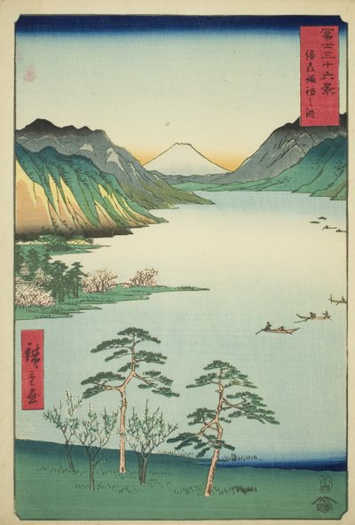 Shinano Shinano P Lovinse (New Species Suwa Lake), z serii s ``Tierty Mr. x Views Of Mount Fuji (Fuji Usa Kotobuki Rokukatsu)