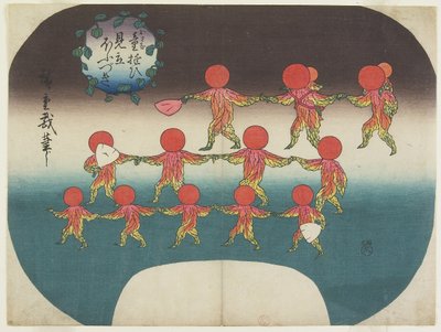 Rośliny latarniowe jako mitate dzieci w zabawie autorstwa Utagawa Hiroshige