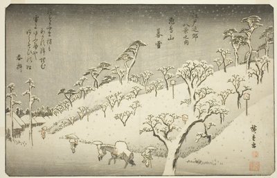 Asukayama (Evening snow of Asukayama), z serii „Angielski członek Te Environs of Edo (jeden z Ośmiu Widoków Banku Edo)” autorstwa Utagawa Hiroshige