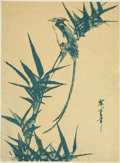 Ptak z długim ogonem i bambus autorstwa Utagawa Hiroshige