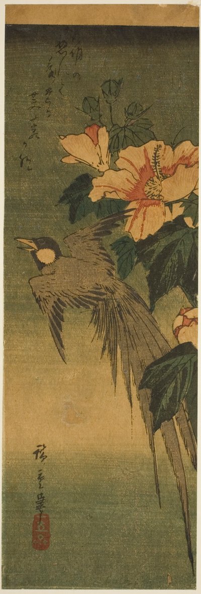Długoogon i hibiskus autorstwa Utagawa Hiroshige