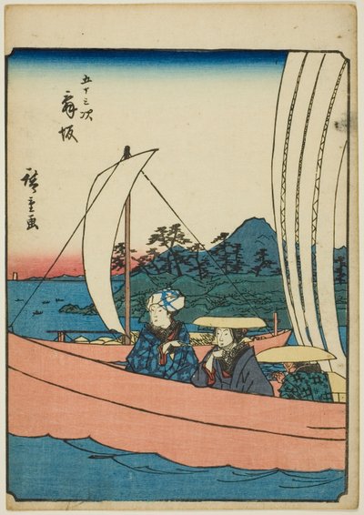 Maisaka, z serii „pięćdziesiąt trzy brzmienia Stachi” „miejskości” (następna Goshuyama) autorstwa Utagawa Hiroshige
